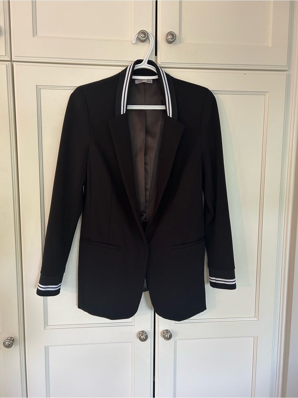 Dex Black Knit Blazer with White Stripe Trim